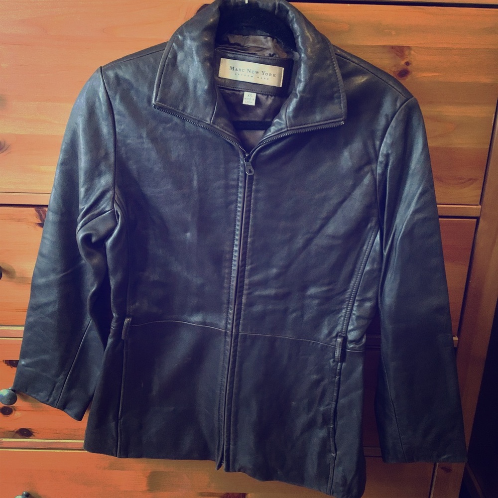 Vintage dark chocolate leather jacket.